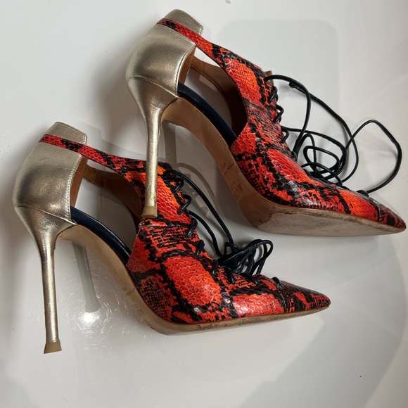 MALONE SOULIERS Lace-Up Snakeskin Leather Pointed Toe Heels Size 7 - Picture 3 of 9